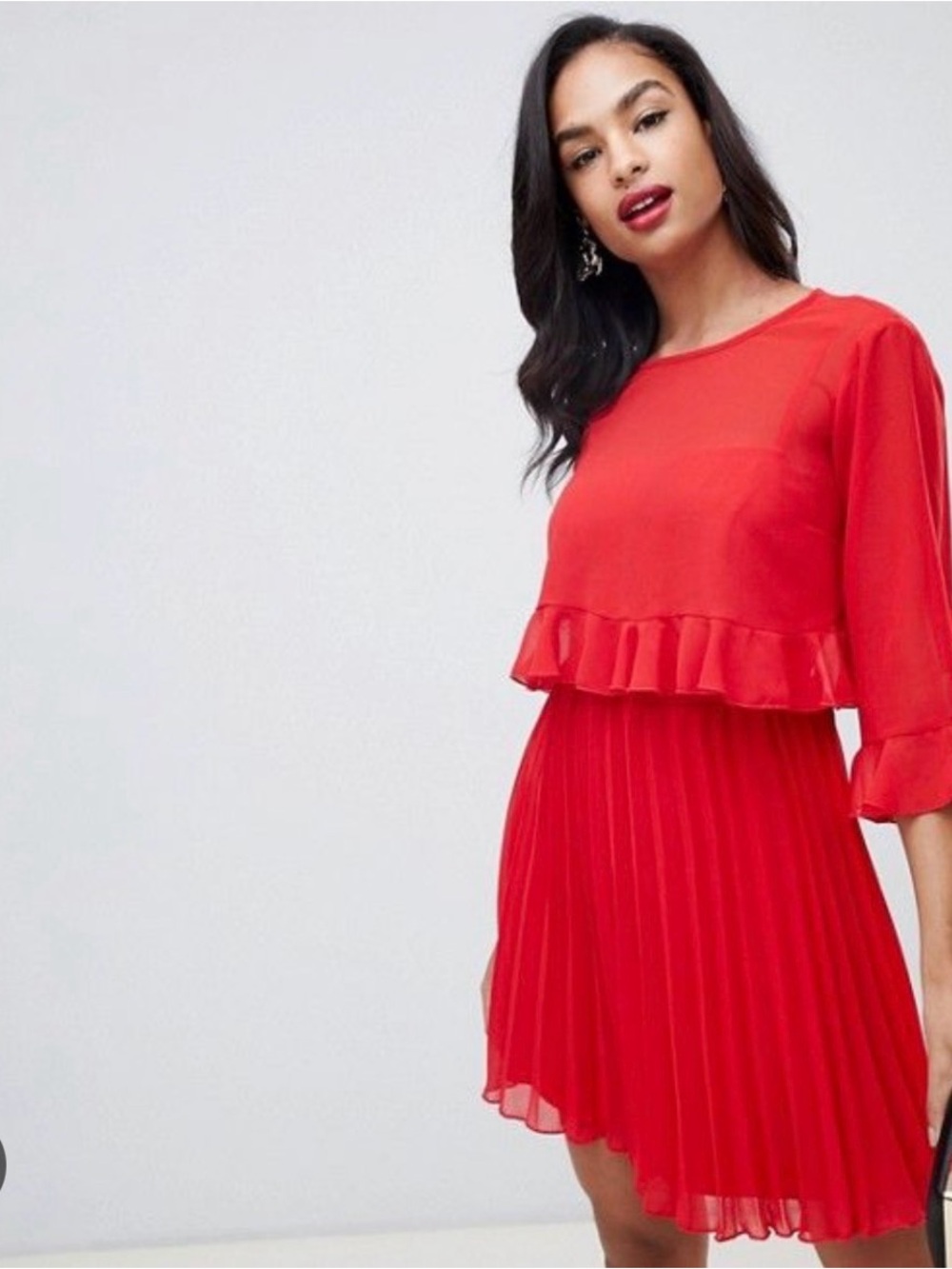 ASOS Red Ruffle Pleated Mini Dress